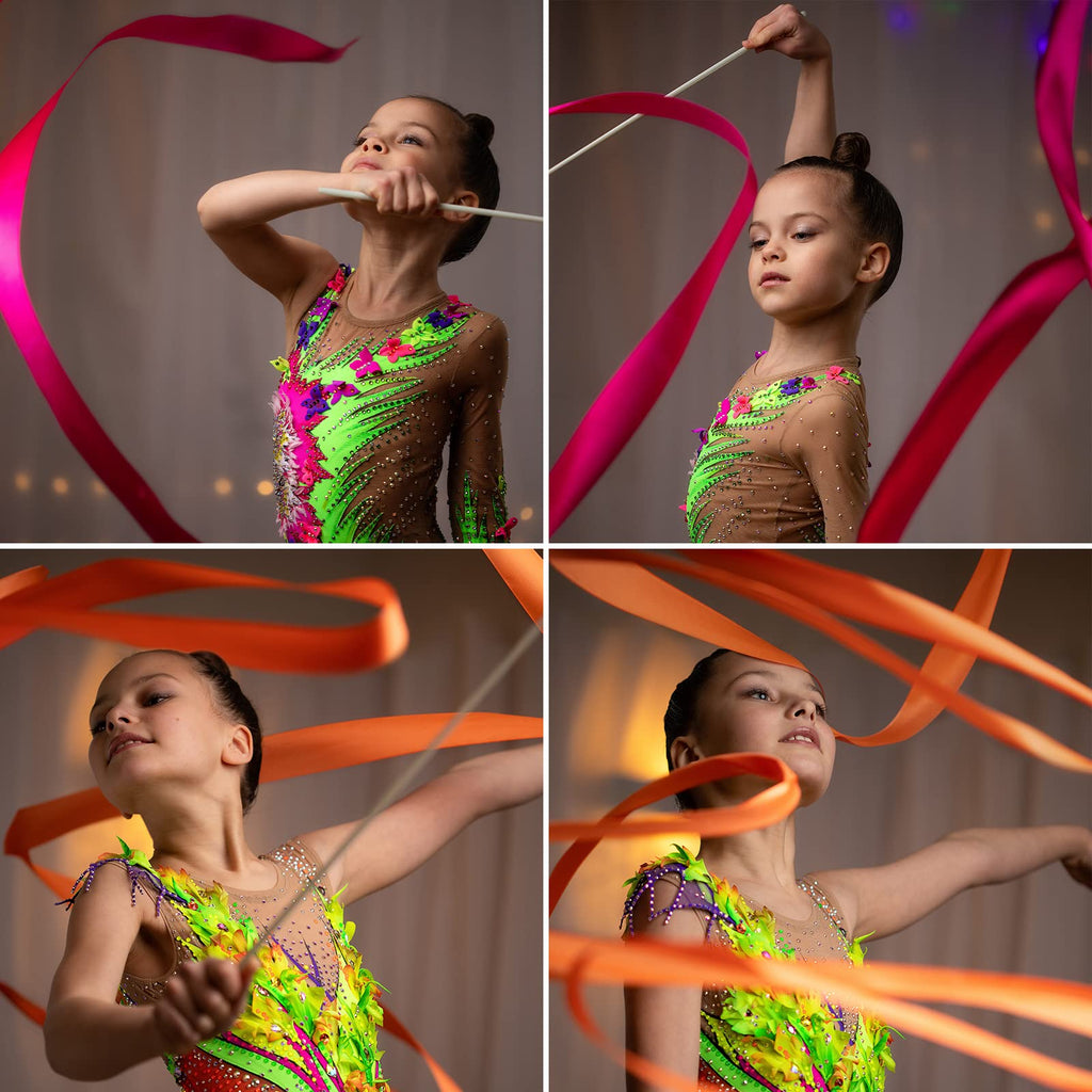 Ygeomer 12Pcs Rhythmic Dance Ribbons Gymnastics Ribbon Streamers Dancing Streamers, Baton Twirling, For Artistic Dancing Gymnast