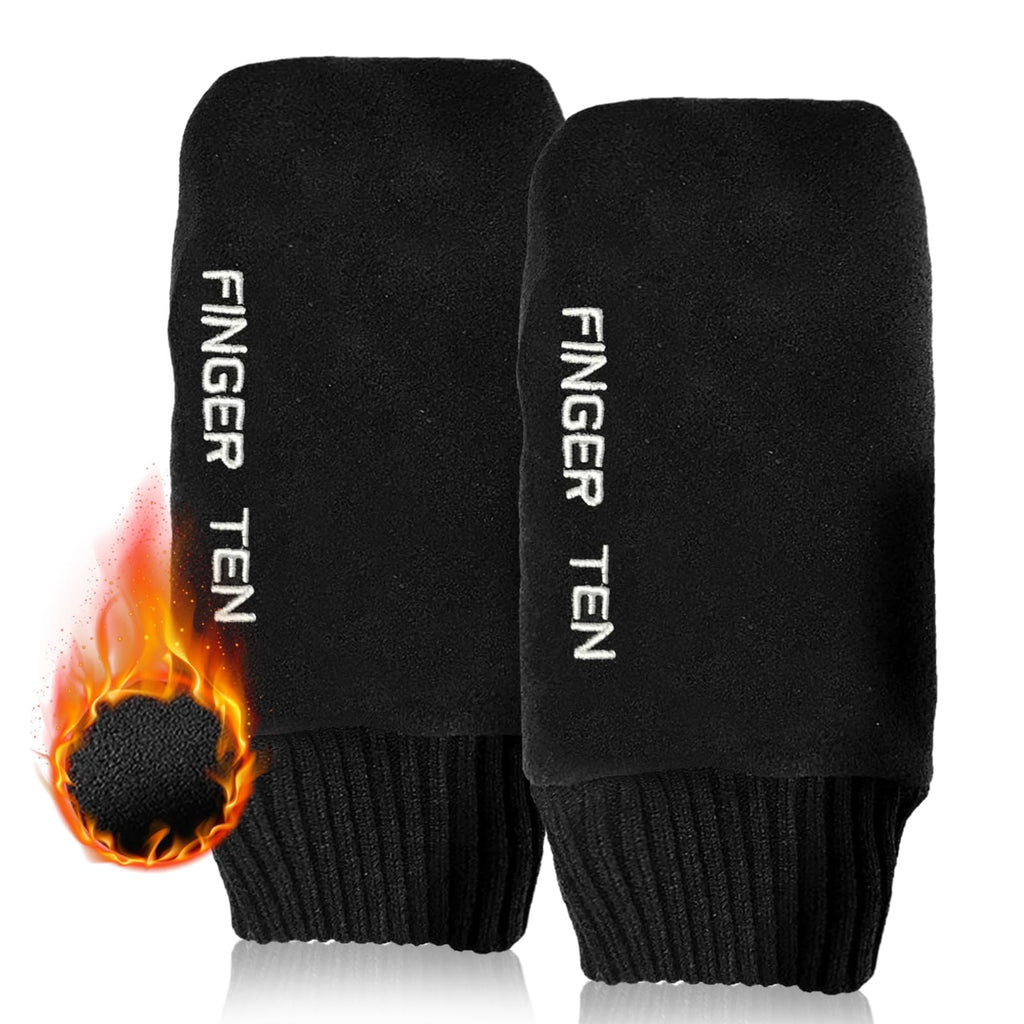 Finger Ten Winter Golf Gloves Men Mitts Mitten Warm Fleece In Pair, Pull Up Fit Soft Comfortable Set (Black, Large)