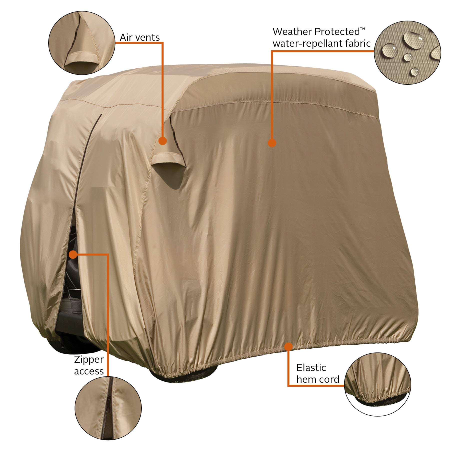 Classic Accessories Fairway Golf Cart Easy-On Cover, 4-Person, Tan
