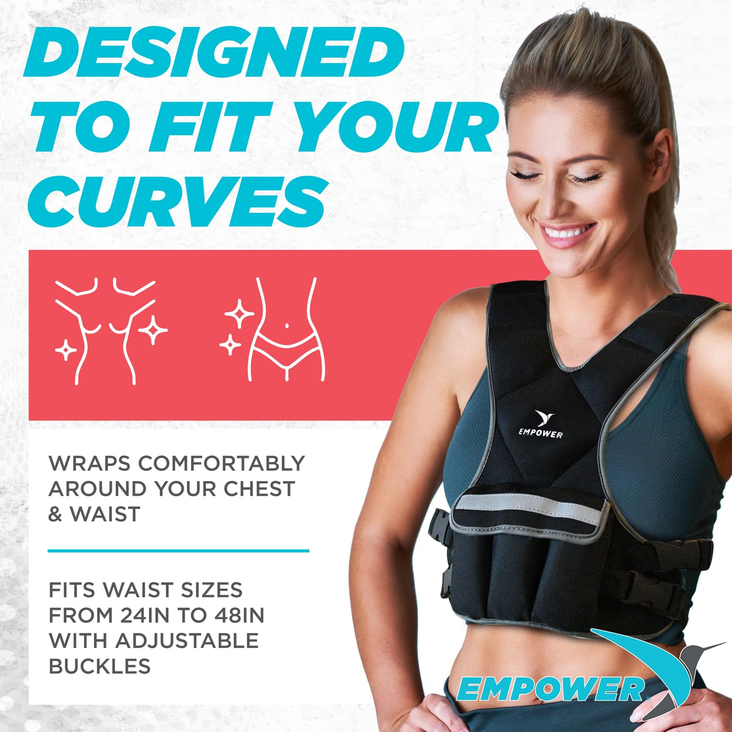 Empower Weighted Vest For Women - Workout Vest - Fixed 8Lbs Or Adjustable 10-12-14-16Lbs - Adds Resistance To Strength Training,