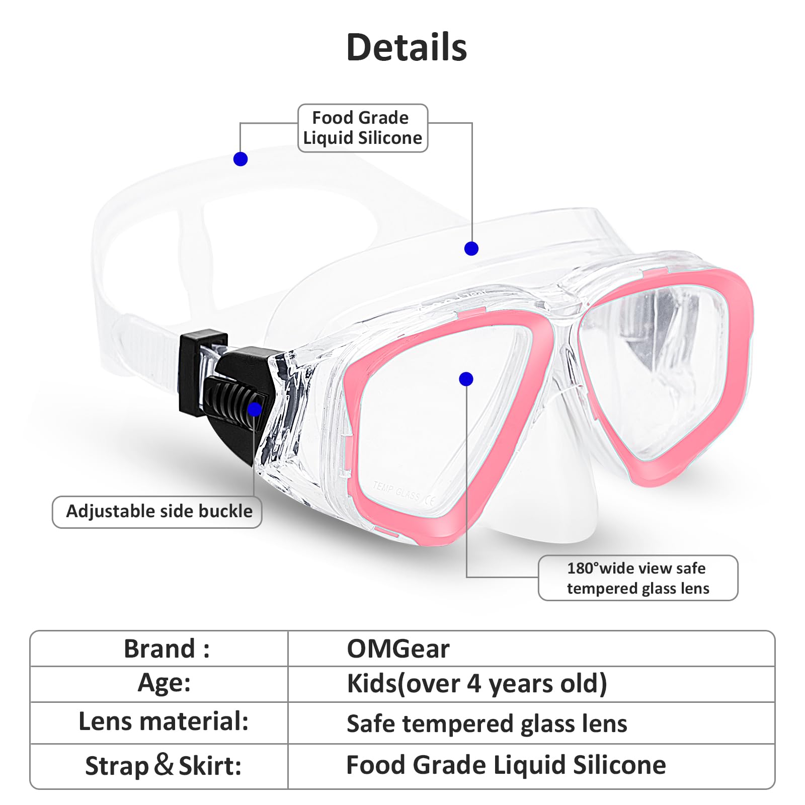 Youth Diving Goggles Nose Cover Kids Scuba Mask Goggles Swim Kids Snorkeling Gear A Swim Mask With Neoprene Mask Pad (Pink)