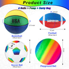 Deekin 4 Pcs Sport Balls Set For Kids Teens, Include Official Size 5 Basketball 4 Soccer 6 Football Playground Ball And Pump Spo