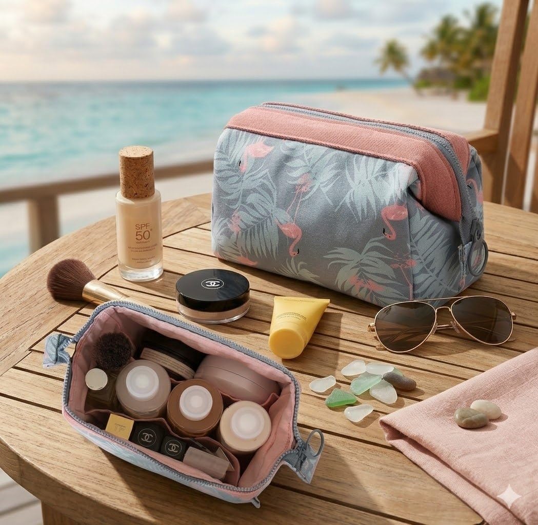 Cosmetic Toiletry Makeup Pouch With Portable Travel Multipurpose WaterResistant Zipper Makeup Brush Bags  Flamingo Jspf10