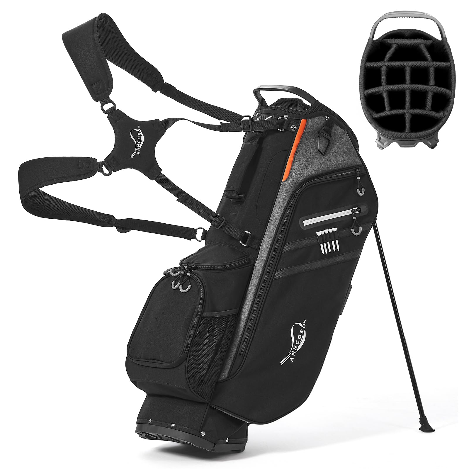 ANNCORD Golf Stand Bag 14 Way Top Dividers Full-Length with Stand, 7 Pockets, Lightweight Golf Bag for Men, Dual Strap, Rain Hoo