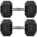 HANDBODE 47.5LB Hex Dumbbell Pair, Rubber Encased Hexagonal Hand Weights for Strength Training, Workouts & Exercise