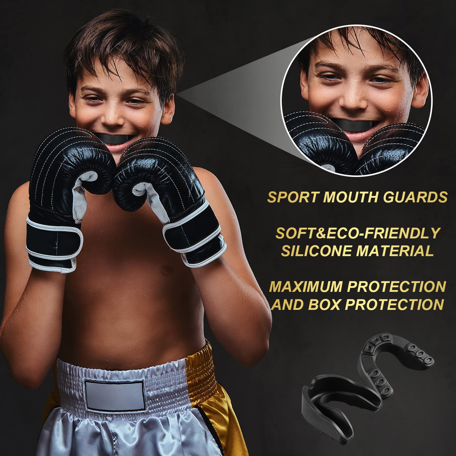 Bbto 6 Pieces Sports Mouth Guard For Kids, Athletic Mouthguard For Boxing Football Hockey Karate Basketball(Black, Classic Style