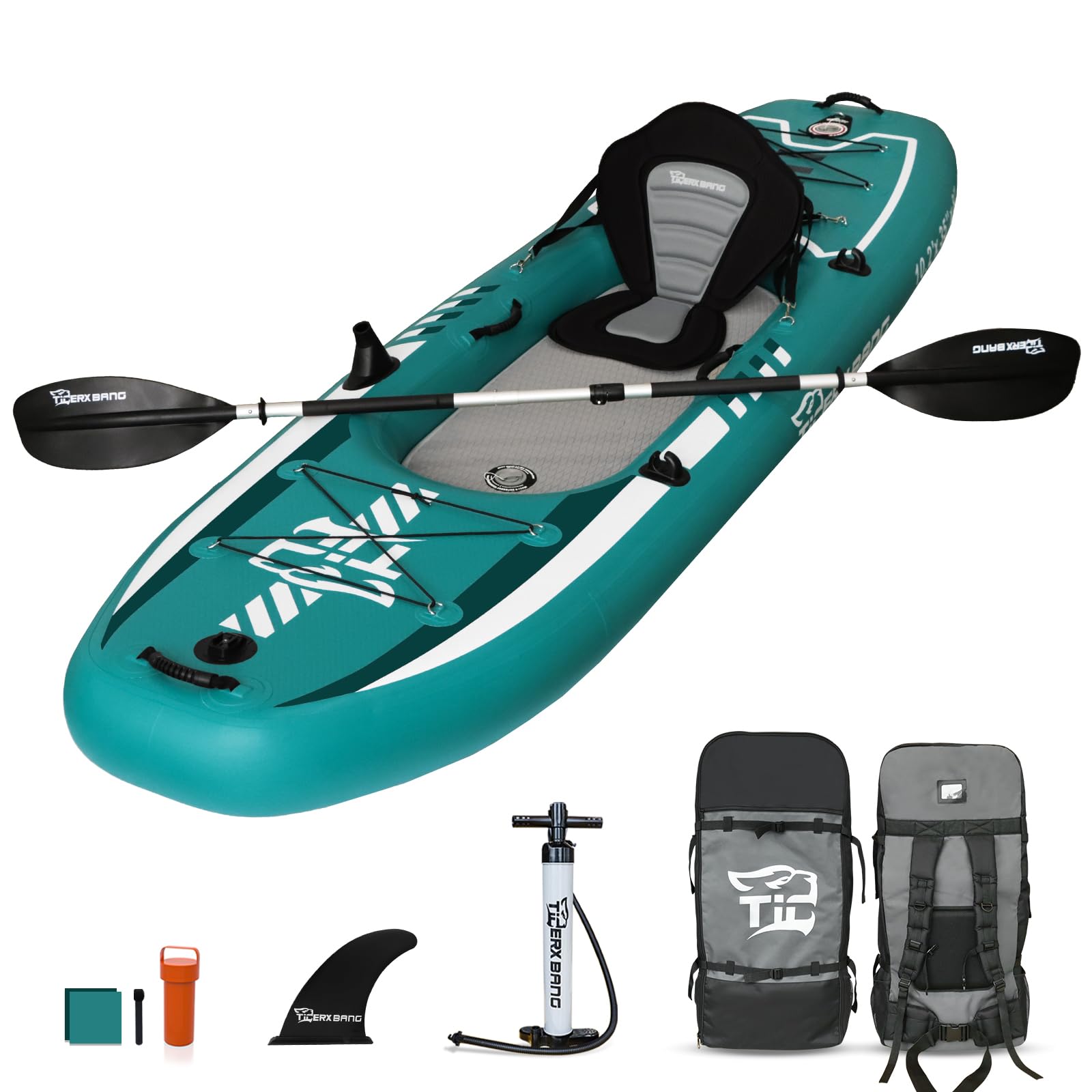 TIGERXBANG 10.2 x35  x8   Inflatable Kayak with Detachable Seat, SUP-Kayak Set Includes Hand Pump/Aluminum Oar/Backpack, In