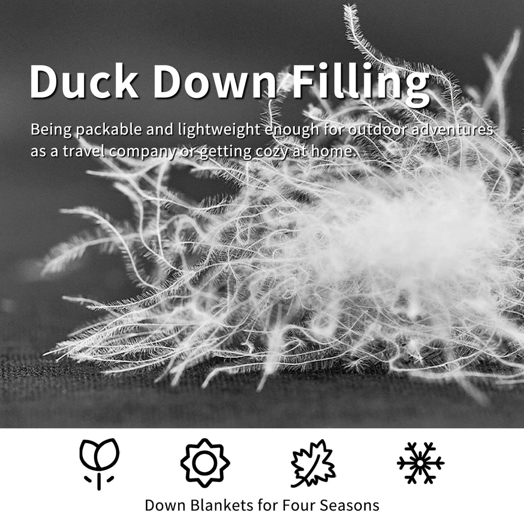 Zzlamb Water-Repellent Duck Down Camping Blanket, Compact Travel Down Throw Quilt 650 Fill Power, Outdoor Blanket For Picnic Bea