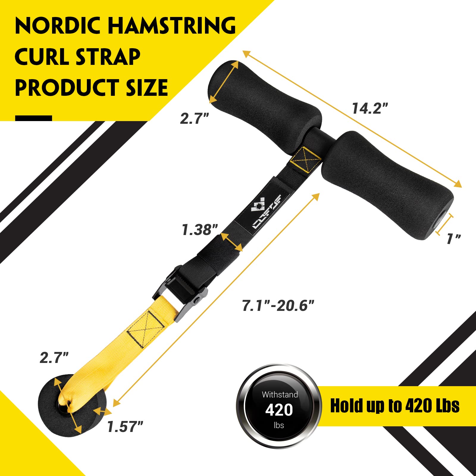 Nordic Hamstring Curl Strap - Holds 420 Pounds, Great For Hamstring Curls, Sit-Ups, Spanish Squats & Ab Workout - 5 Second Setup