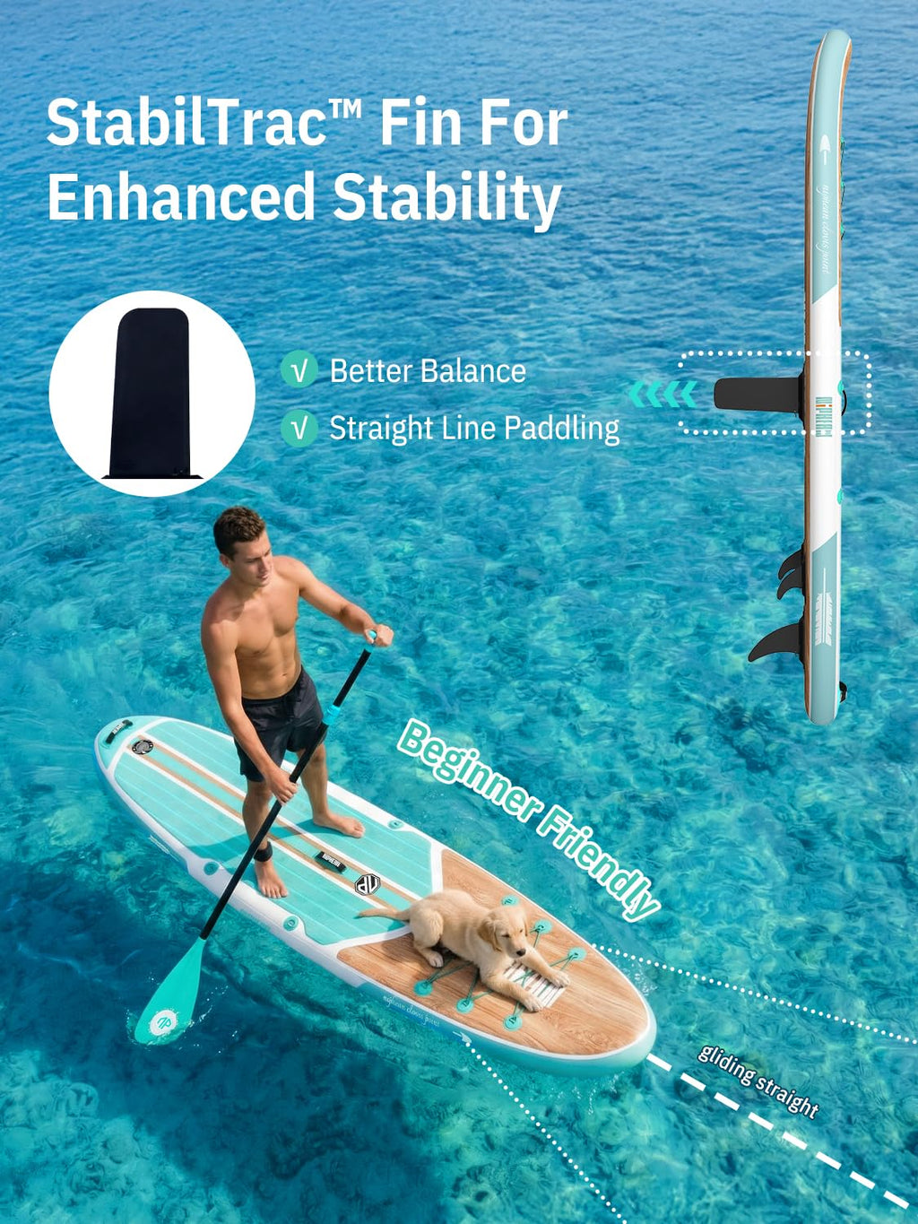 Niphean Inflatable Stand Up Paddle Board with Stabiltrac Fin Design and SUP Accessories, Anti-Slip EVA Deck, 106 Inflatable Padd
