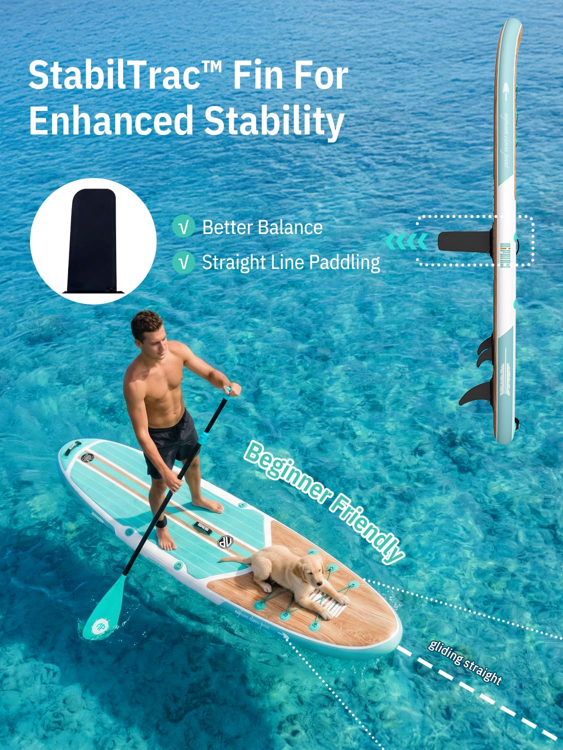 Niphean Inflatable Stand Up Paddle Board with Stabiltrac Fin Design and SUP Accessories, Anti-Slip EVA Deck, 106 Inflatable Padd