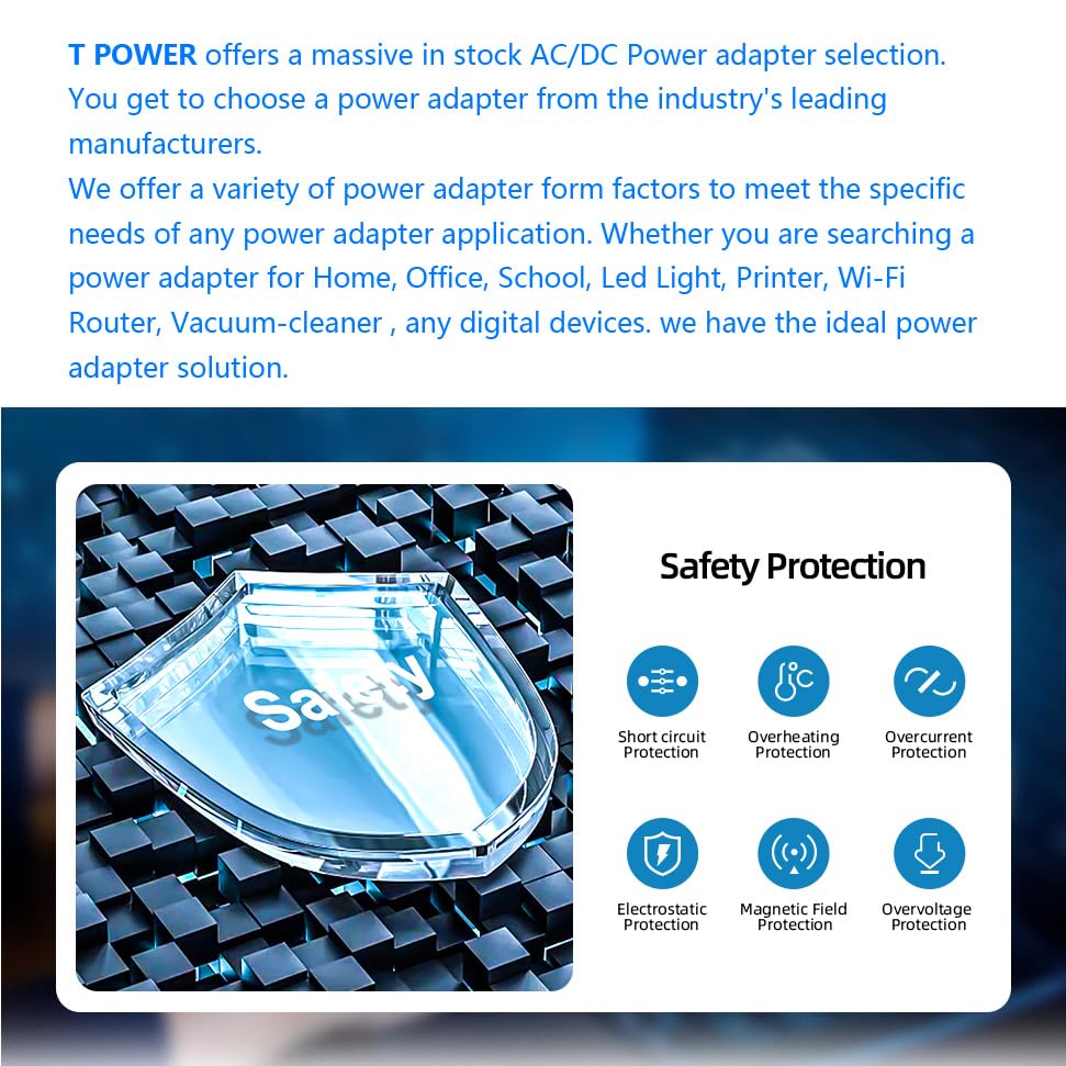 T-Power 9V Charger For Electronic Soft Tip Dartboard Sportcraft Smartness 69464 76567 5.193.817 96229-022 79078 78037 78097 7800