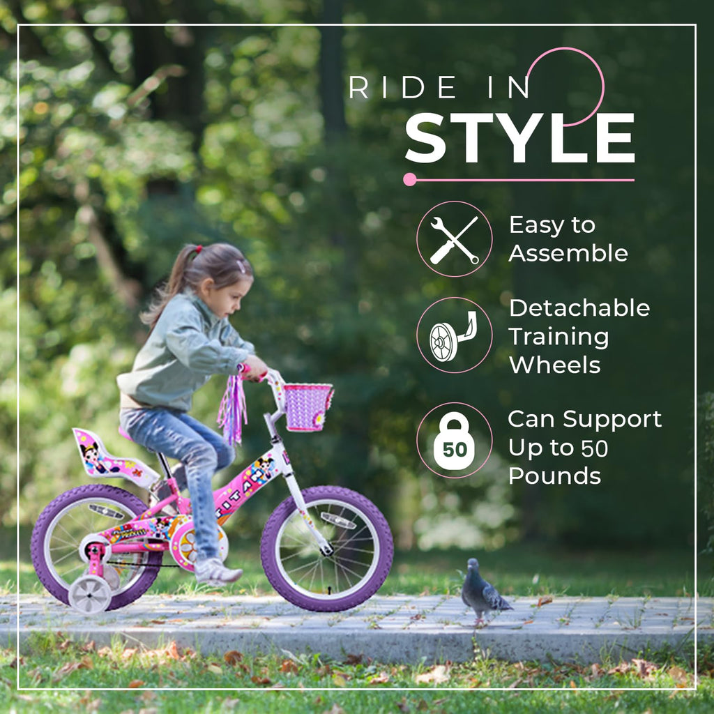 Titan Girl'S Flower Princess Bmx Bike For 4-9 Years Girls With Training Wheels 16 Inch Kids Toddler Bicycle With Utility Basket