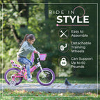 Titan Girl'S Flower Princess Bmx Bike For 4-9 Years Girls With Training Wheels 16 Inch Kids Toddler Bicycle With Utility Basket