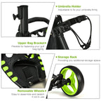 Gymax Folding Golf Push Cart, Height Adjustable Portable Caddy Cart With Umbrella Holder, Waterproof Bag, Built-In Cooler & Foot