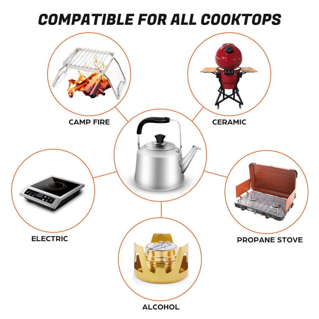 Odoland 4L Camping Kettle Set With 4 Cups, Durable Stainless Steel Camp Tea Coffee Water Pot With 4 Mugs For Hiking, Backpacking