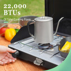 Vanston 2-Burner Propane Camping Stove, 20,000 Total Btus Portable Gas Camping Grill, Stovetop With Adjustable Burners, Wind Gua