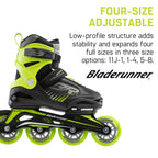 Bladerunner By Rollerblade Phoenix Boys Adjustable Fitness Inline Skate, Black And Green, Junior, Value Performance Inline Skate