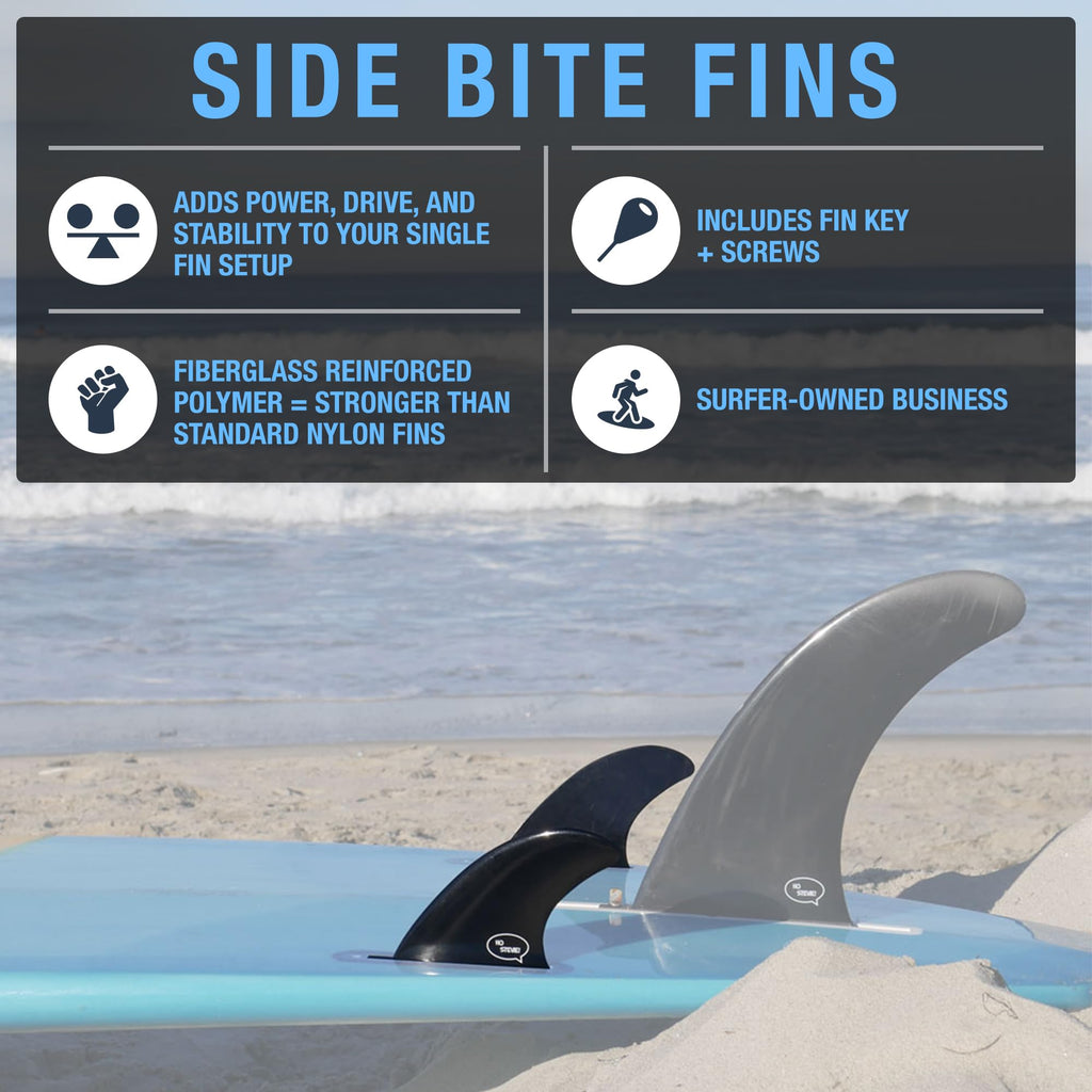 Ho Stevie! Surfboard Side Bite Fins/Rear Trailer Fins (Twin Tab Or Single Tab) [Choose Color] (Black, Twin Tab)