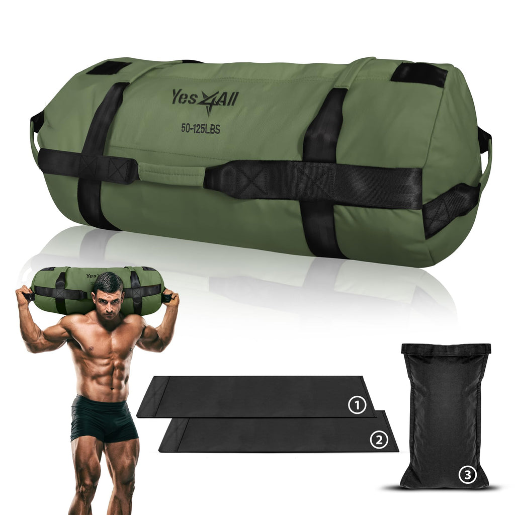 Yes4All Workout Sandbags, Heavy Duty Sandbags For Fitness, Conditioning, Mma & Combat Sports - Army Green - L