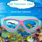 Vvinca Kids Swim Goggles, Wide View Anti-Fog Quick Adjustable Strap Swim Mask With Ear Clip Nose Clip For Children Swimming Less