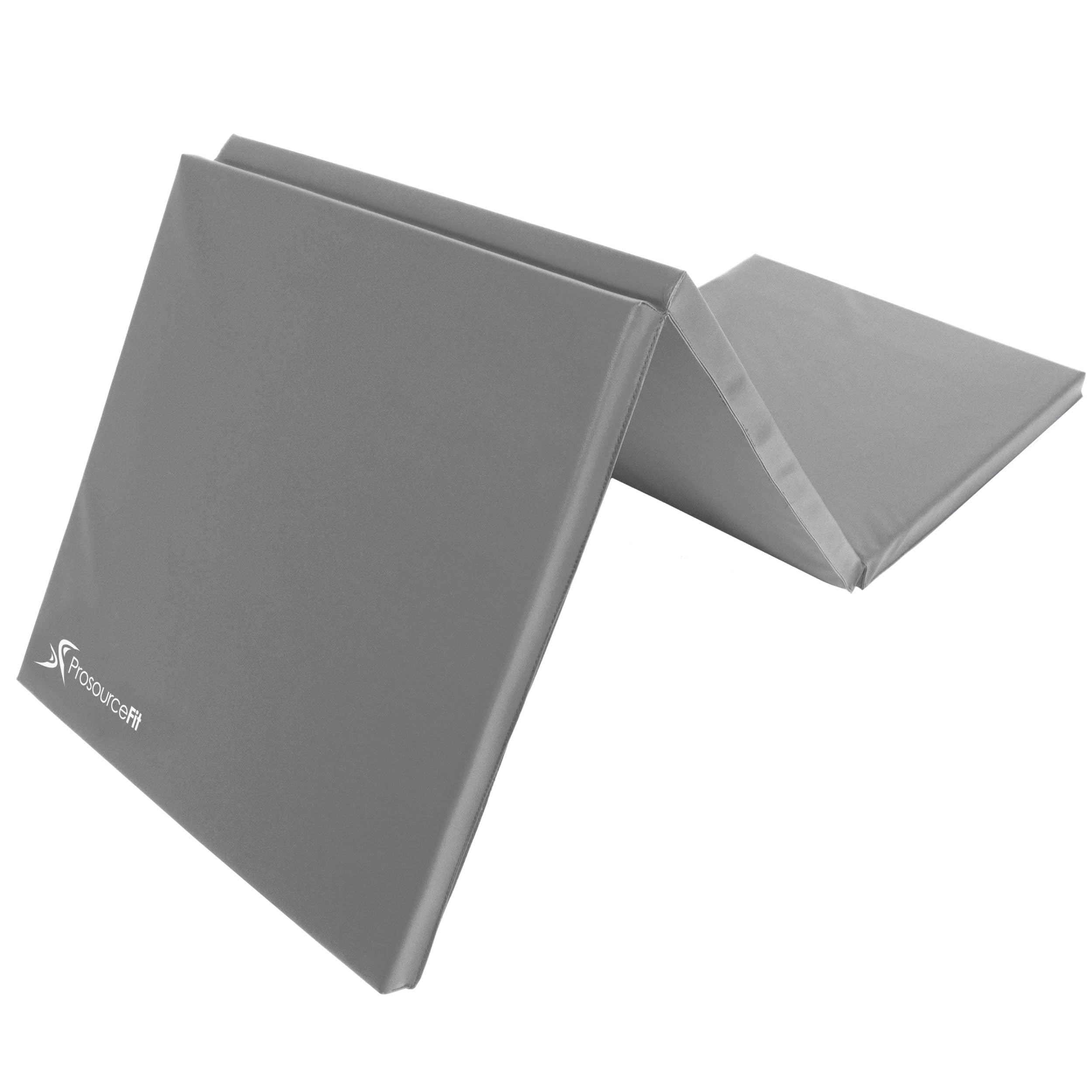 Prosourcefit Tri-Fold Folding Thick Exercise Mat 6Ax2A With Carrying Handles For Mma, Gymnastics Core Workouts, Grey