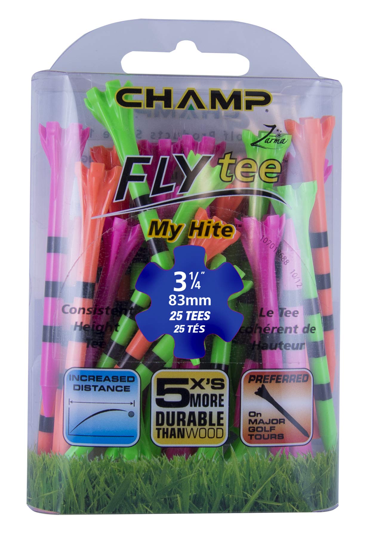 Champ 86513 Zarma Flytee My Hite 3-1/4 25 Count Citrus Mix with Black Stripes Golf Tees