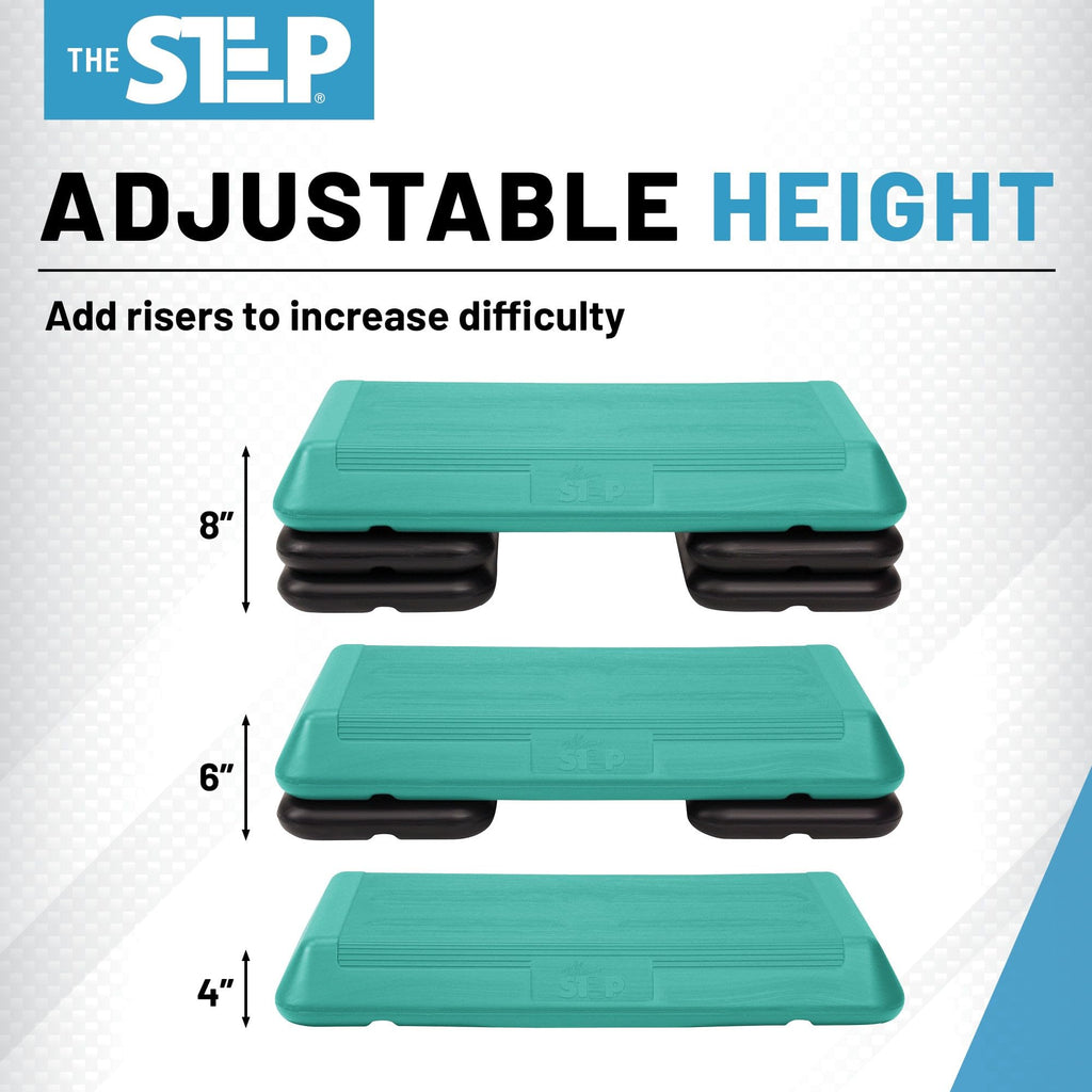 The Step (Made In Usa) Original Circuit Size Aerobic Platform With Teal Nonslip Platform And Four Original Black Risers