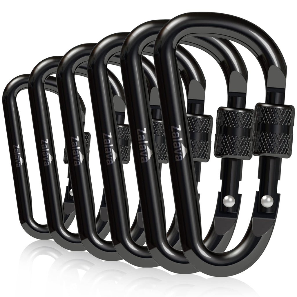 Zalava 6 Pcs 2D-Clip Durable Locking Carabiner Keychain Clip,Keychain Clip Hook,Black