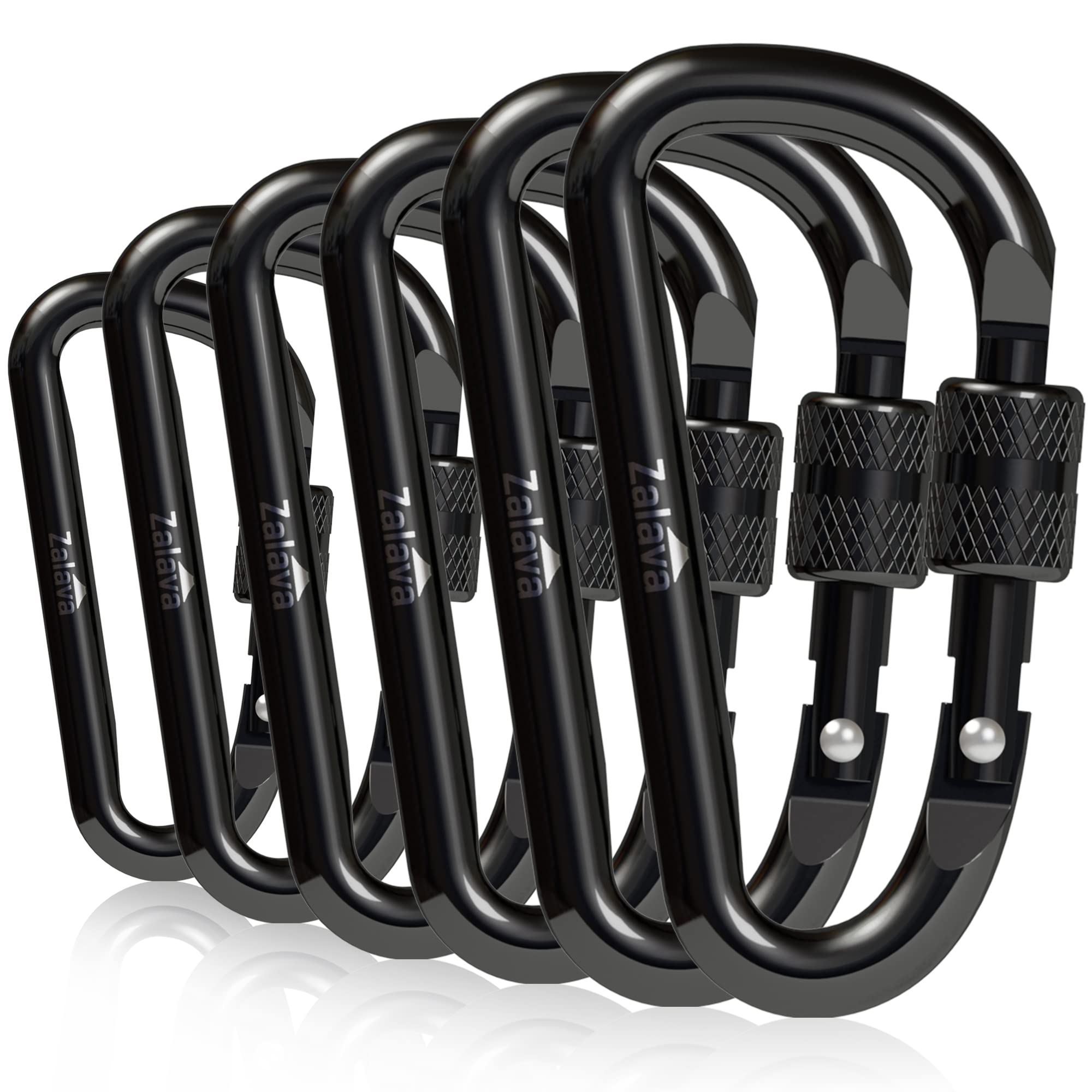 Zalava 6 Pcs 2D-Clip Durable Locking Carabiner Keychain Clip,Keychain Clip Hook,Black