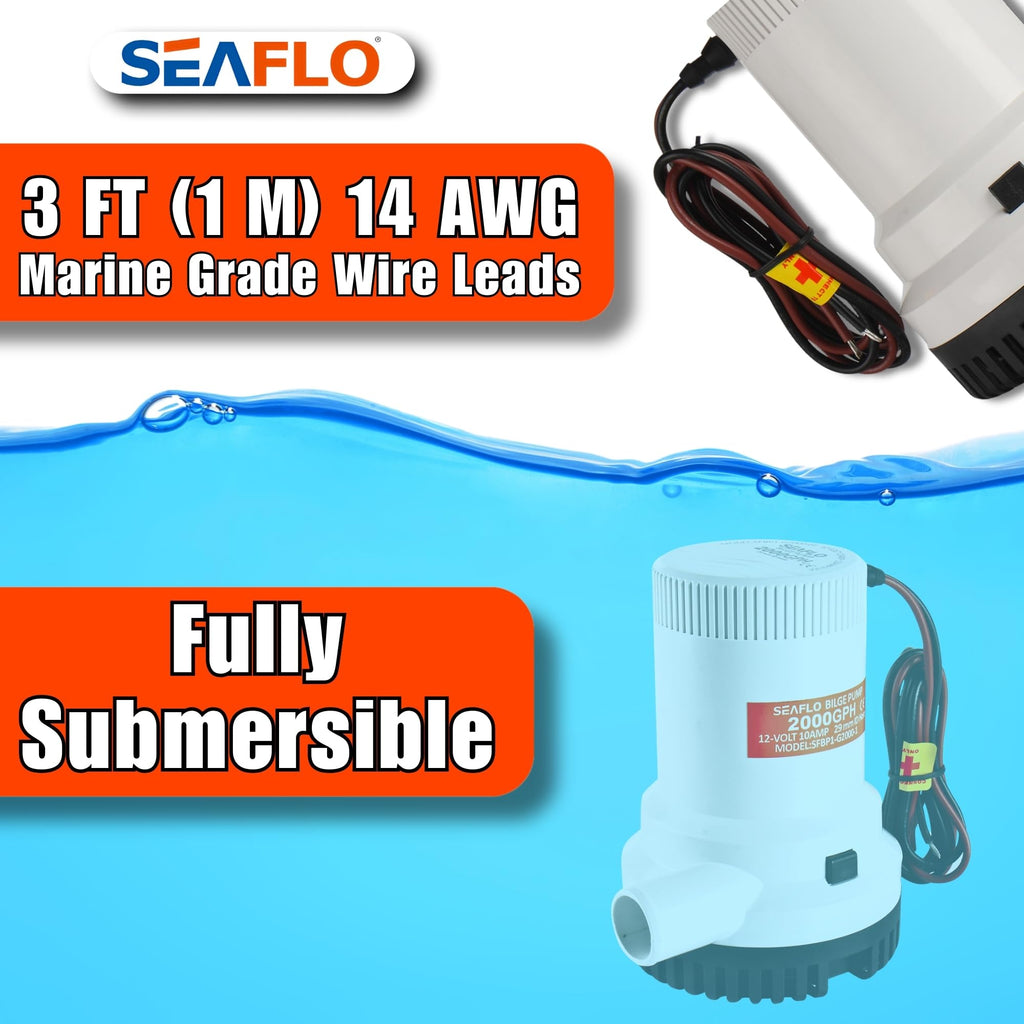 Seaflo Non Automatic Bilge Pumps For Boats 2000 Gph 12V Boat Marine Plumbing Electric