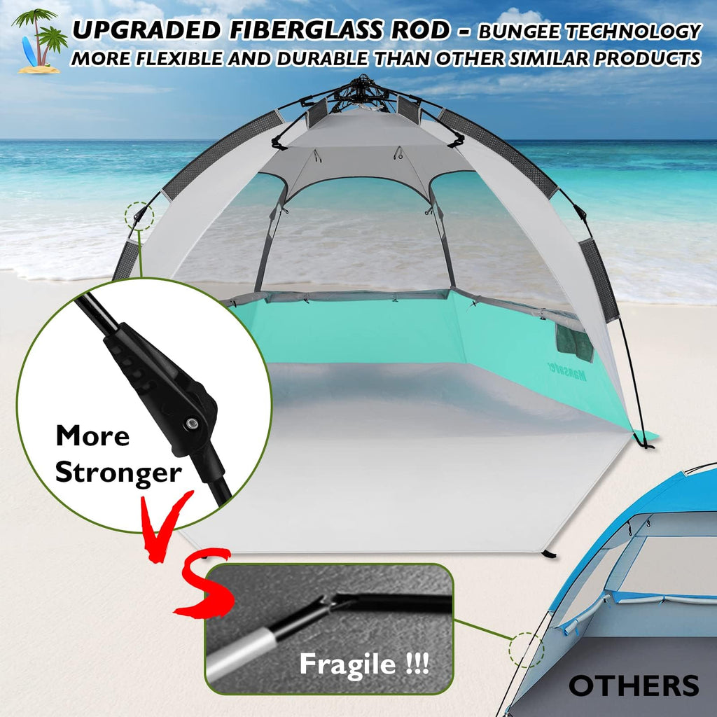 Mansader 2-3 Person Large Instant Pop Up Beach Tent, Uv Protection Portable Easy Setup Sun Shade Shelter, Extended Floor With 3