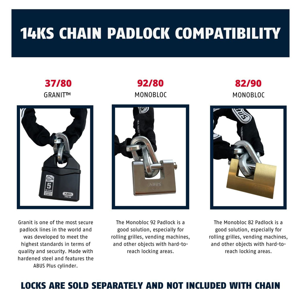 Abus Hardened Steel 14Ks 2 Foot X 9/16'' Thick Square Security Chain For Bikes, Containers, Trailers, Atv'S, Motorcycles And Per