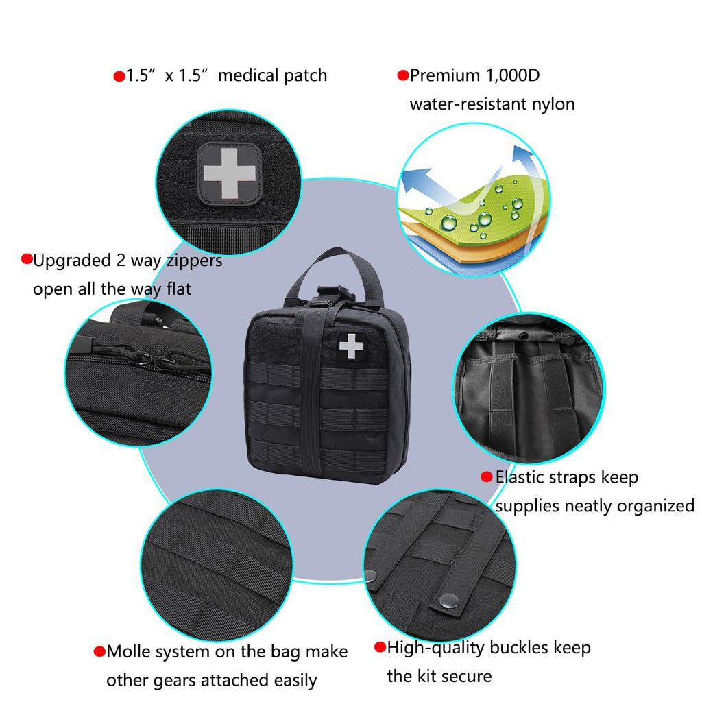 Carlebben Rip-Away Emt Pouch Molle Pouch Ifak Pouch Medical First Aid Kit Utility Pouch 1000D Nylon (With Medical Supplies)