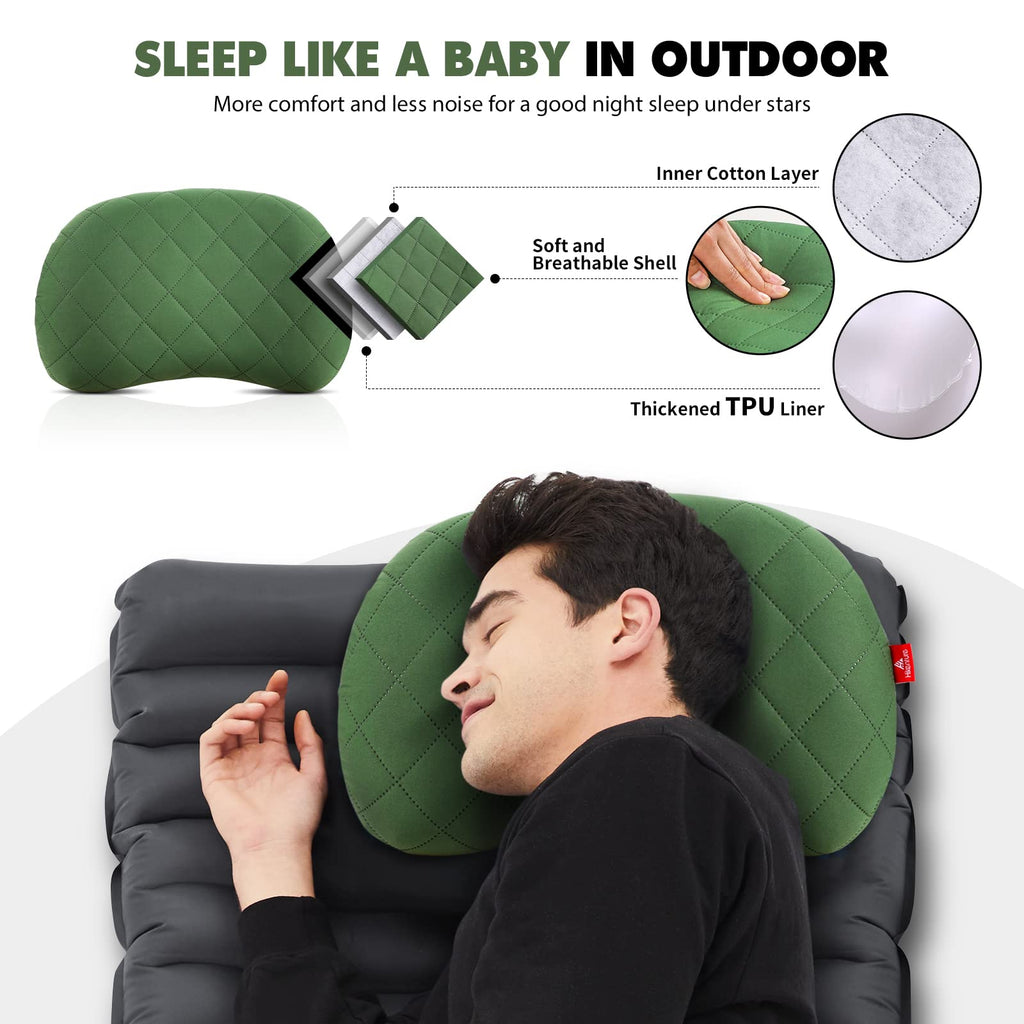 Hikenture Camping Pillow Inflatable, Washable Backpacking Pillow For Sleeping, Ultralight Blow Up Pillows With Removable Cover,