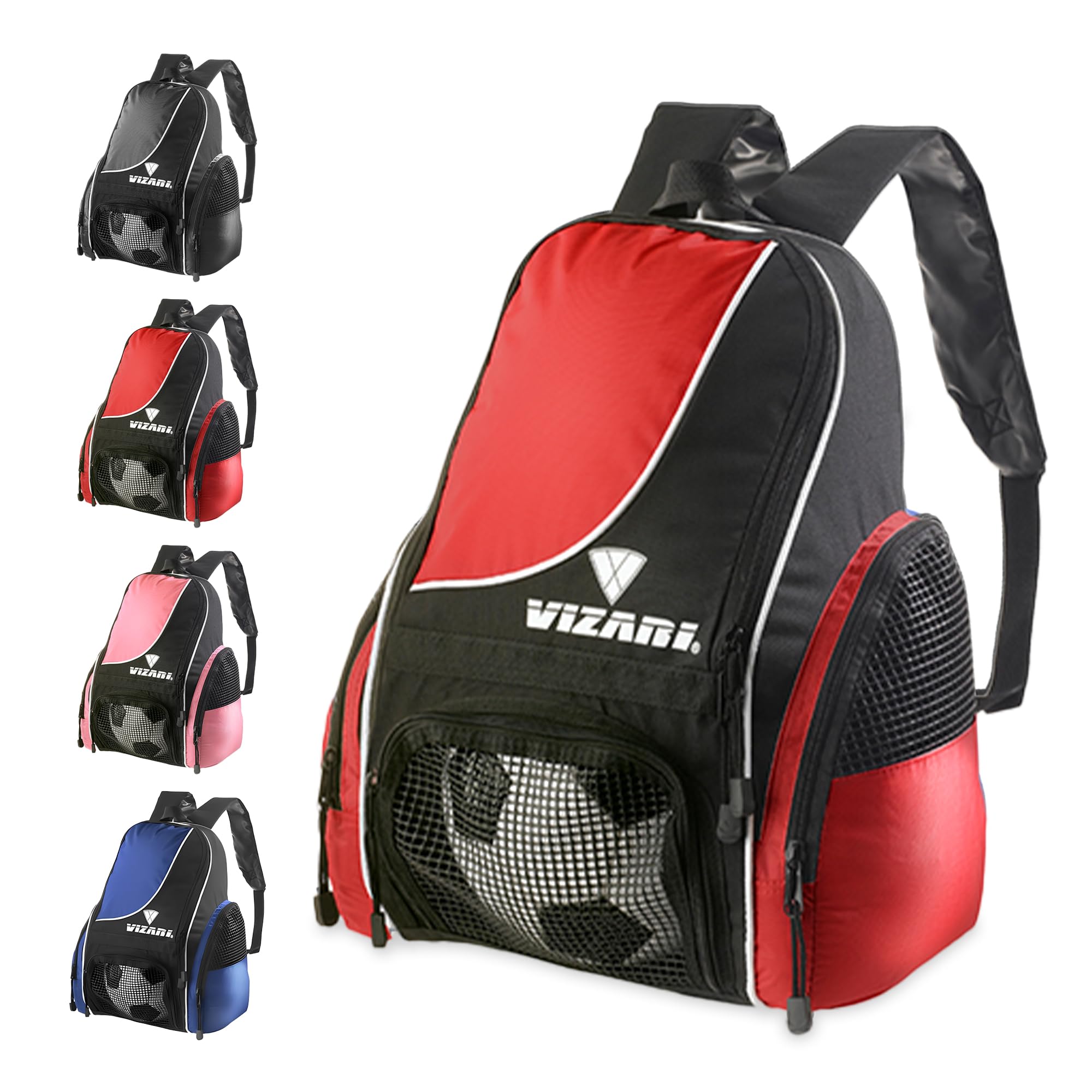 Vizari Solano Soccer Backpack With Ball Compartment and Vented Ball Pocket and Mesh Side Cargo Pockets for Adults and Teens