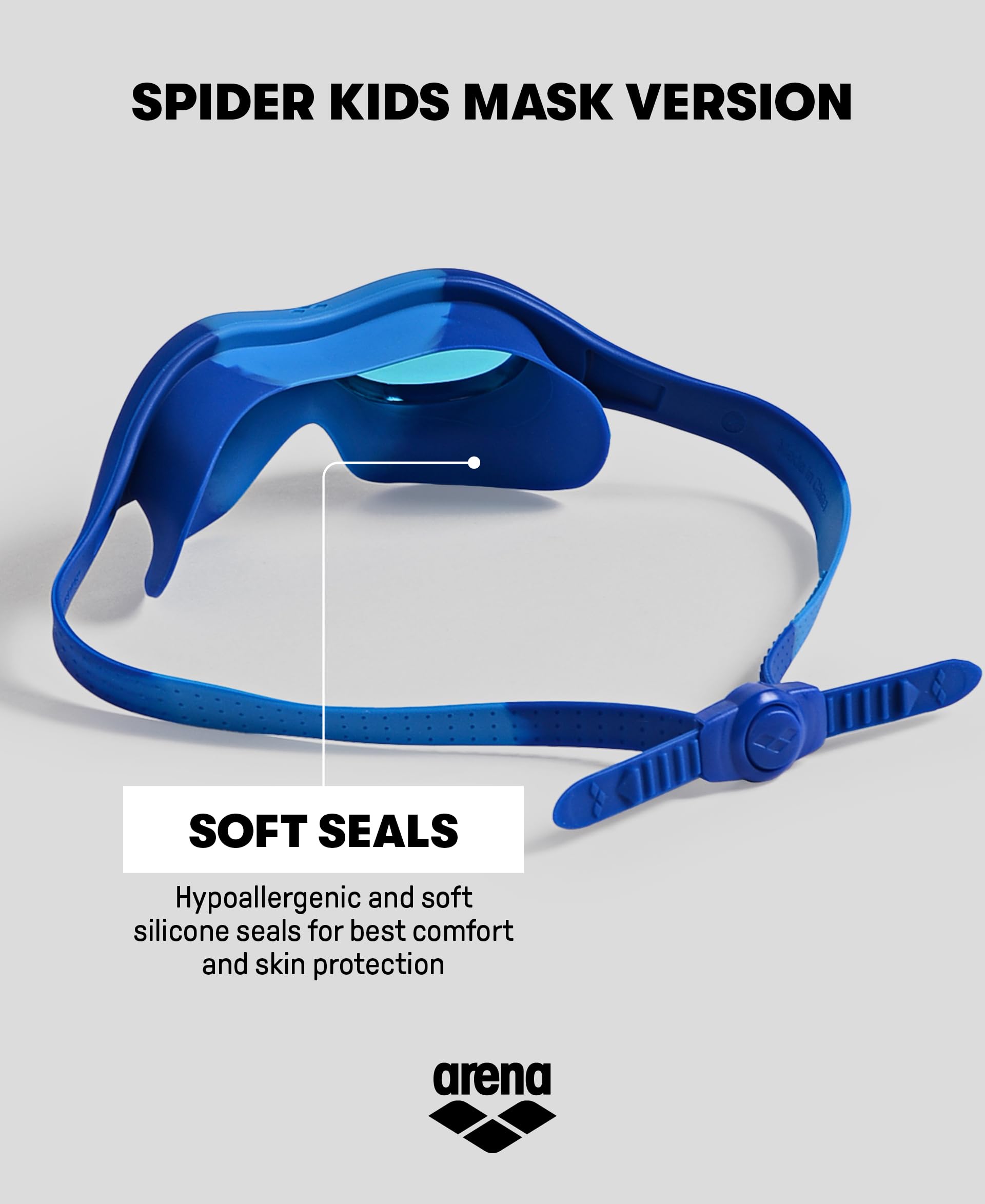 ARENA Unisex Kids Spider Swim Mask Boys and Girls Ages 2 to 5, Anti-Fog Non-Mirror Lens, Easy to Use Strap, Wide View and Snug F