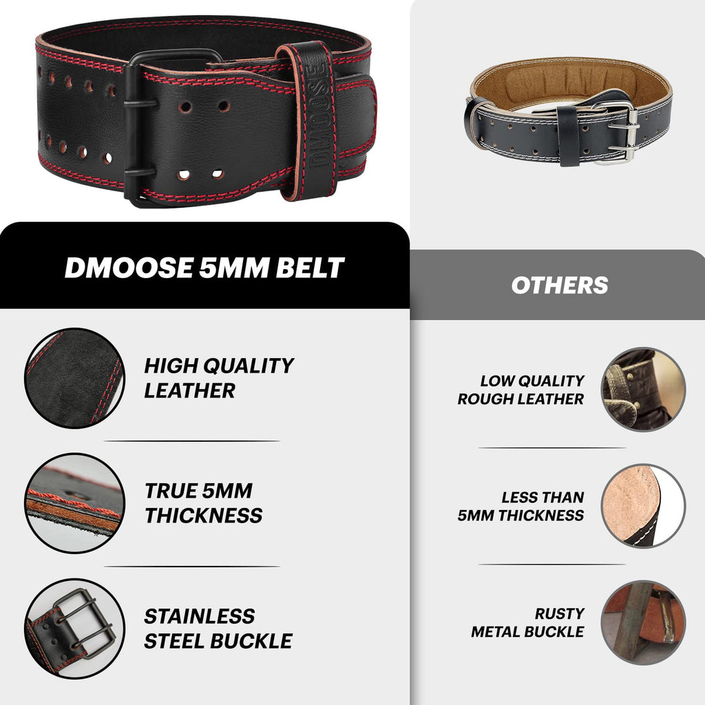 Dmoose Gym Belt Genuine Leather For Men And Women, 4 Inch Wide, Adjustable Buckle, 5Mm Thick For Weightlifting, Workout, Gym, Sq