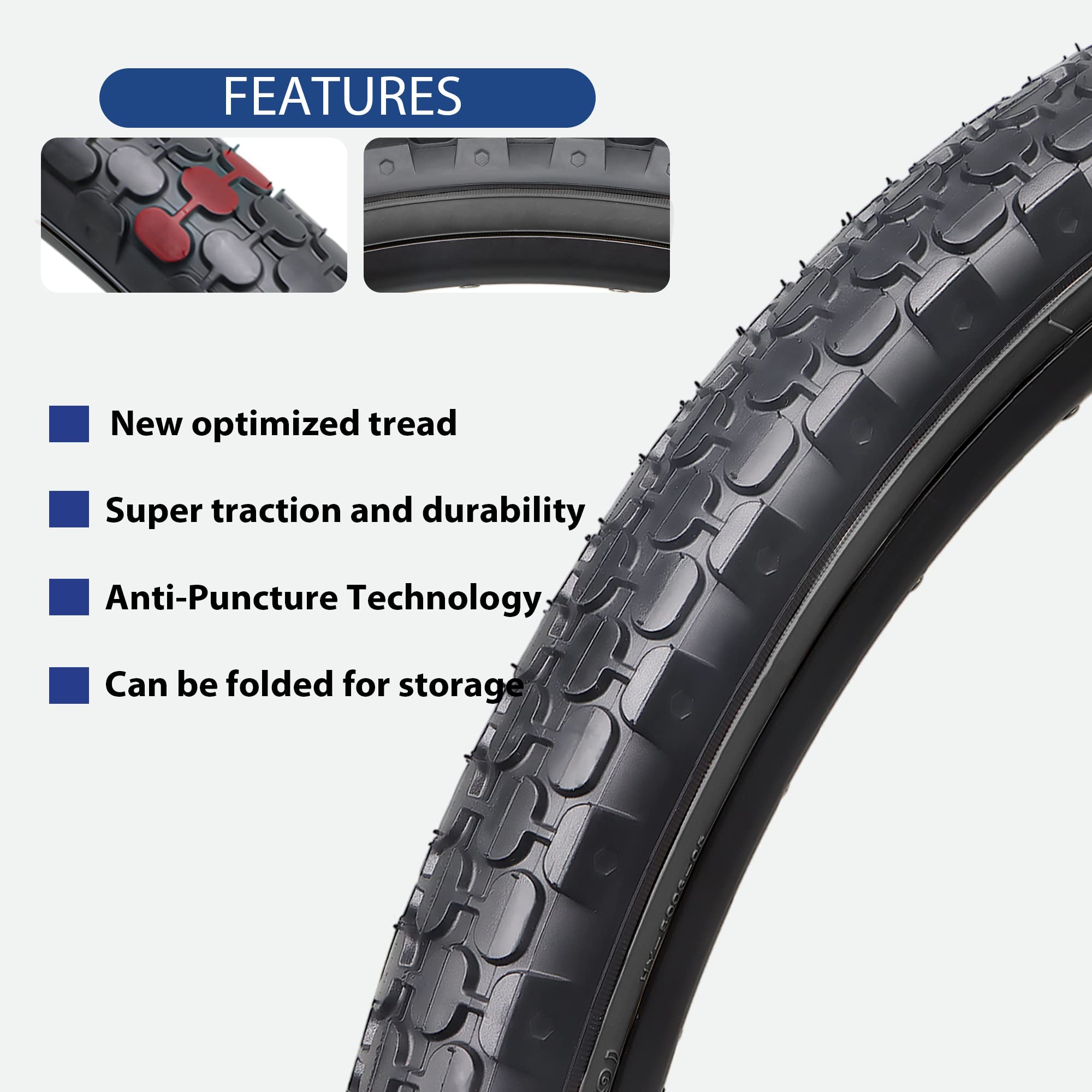 Hycline Bike Tire,26''X2.125''Folding Replacement Tire For Beach Cruiser Bicycle-Black