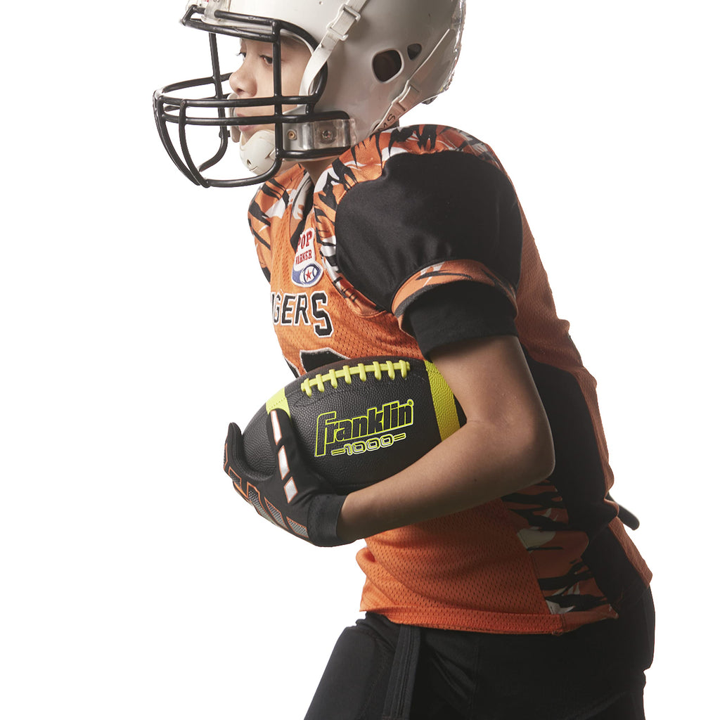 Franklin Sports Inflated Football - Junior Size, Extra Grip-Rite Youth 1 Footballs Synthetic Leather Perfect For Kids - Black/Op