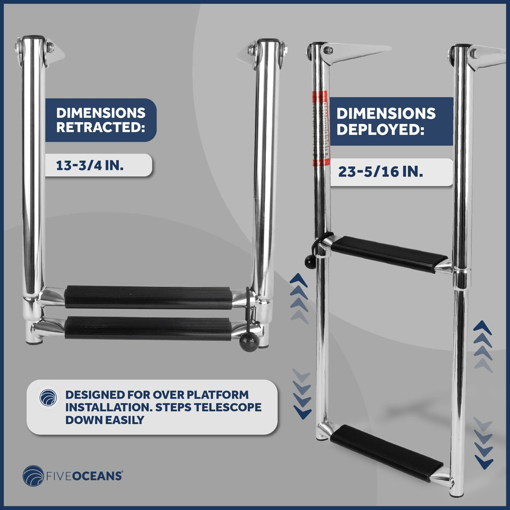 Five Oceans 2 Step Boat Ladder, Over Platform Telescoping Boat Ladders, Boat Swim Ladder, Boat Boarding Ladder, 316 Stainless St