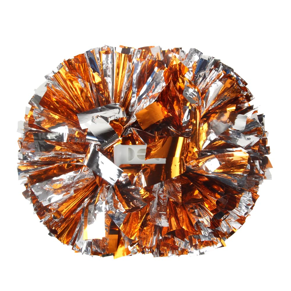 Lovecheer 2Pcs Orange And Silver Cheer Pom Poms Metallic Pom Poms Cheerleading With Handle For Sports Team Spirits Cheerleader D