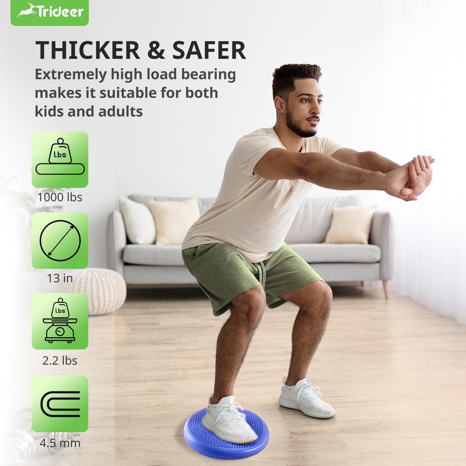 Trideer Inflated Wobble Cushion - Wiggle Seat For Sensory Kids(Multiple Colors), Balance Disc (Extra Thick), Flexible Seating Fo