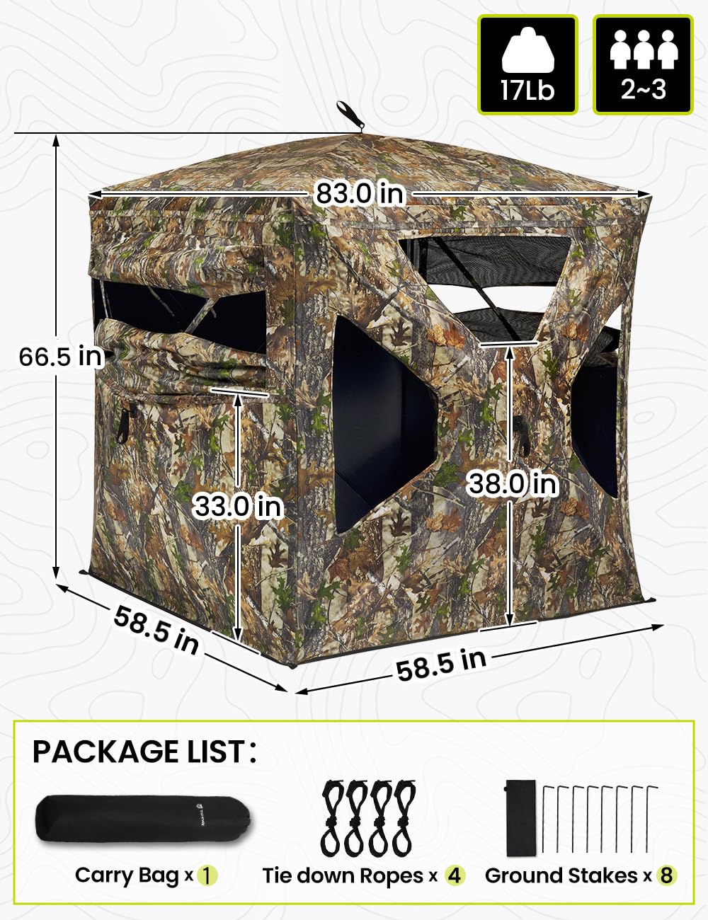 Tidewe Hunting Blind 270Full See Through With Windproof Curtain, Silent Magnetic Door & Sliding Windows, 2-3 Person Pop Up Groun