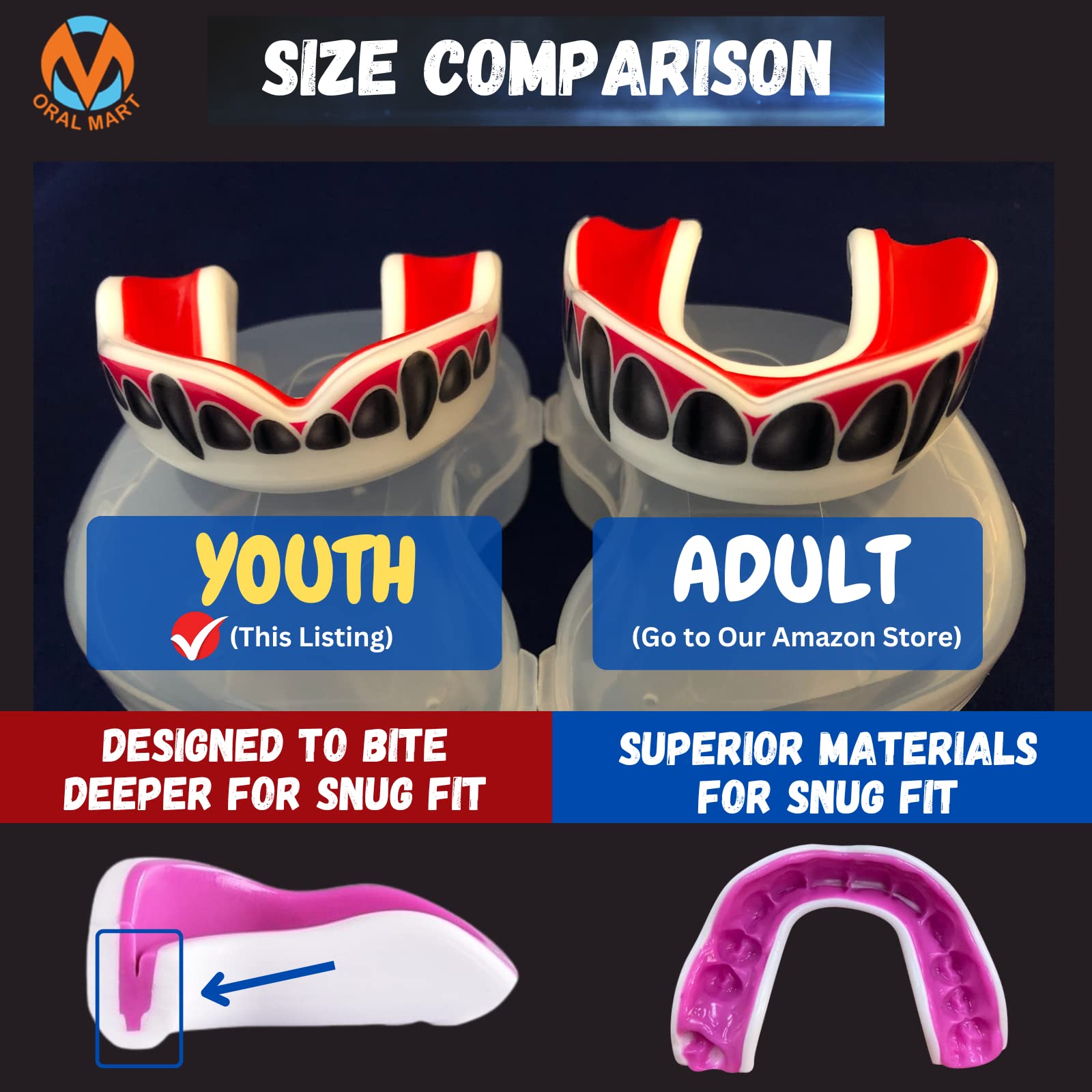 Oral Mart White/Red Youth Black Vampire Fangs Mouth Guard For Kids - Youth Mouthguard For Karate, Football, Martial Arts, Taekwo
