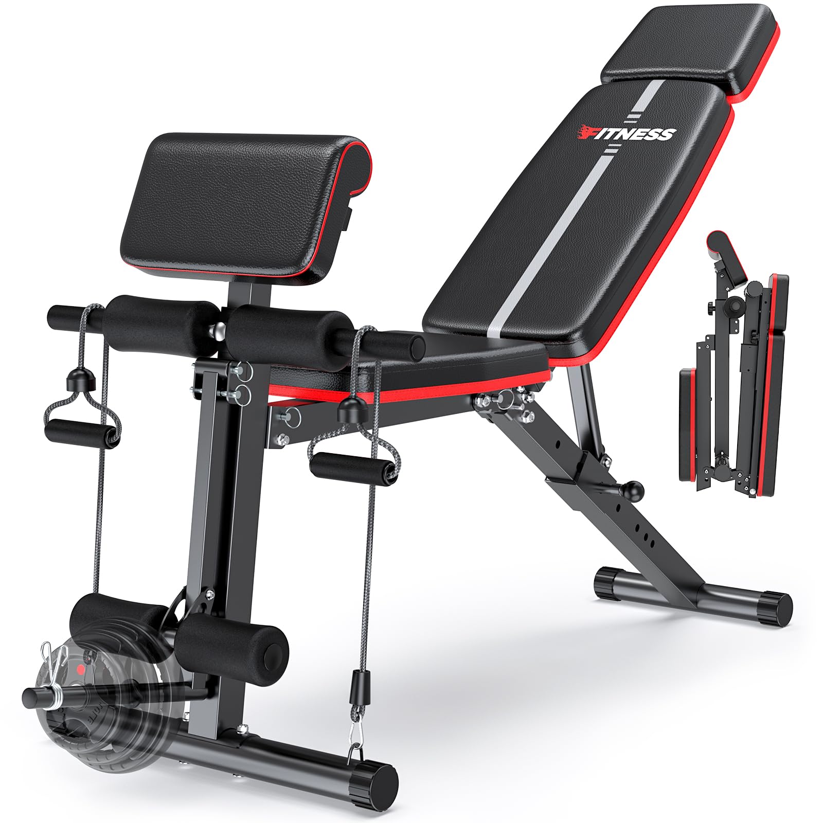 XDDIAS Adjustable Weight Bench, Workout Bench with Leg Extension and Preacher Curl Pad, Weight Bench for Home Gym, Foldable Exer