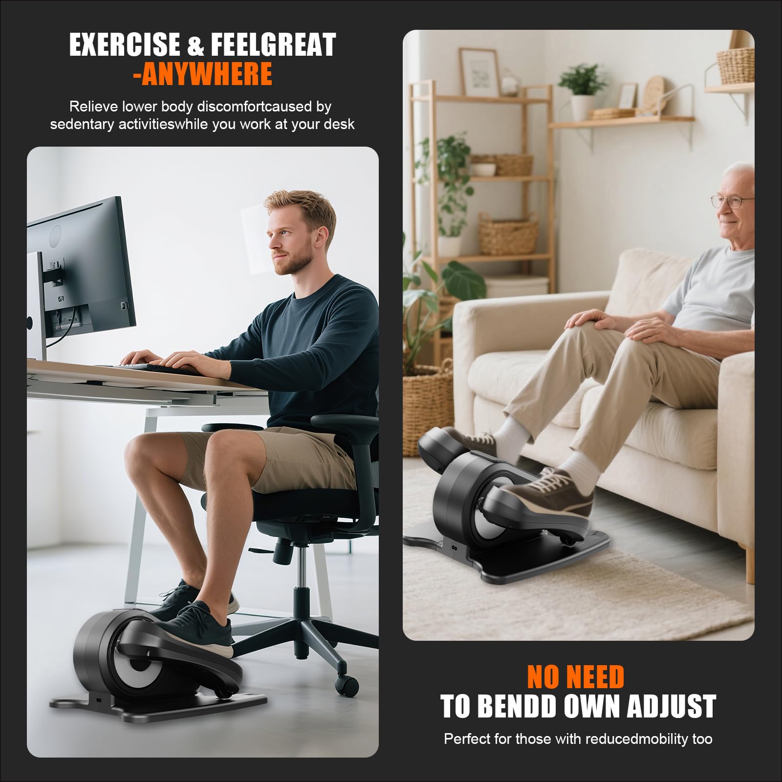 Dqgm Motorized Under Desk Elliptical Pedal Exerciser - Compact Seated Leg & Foot Trainer With Remote Control - Quiet Electric Ex