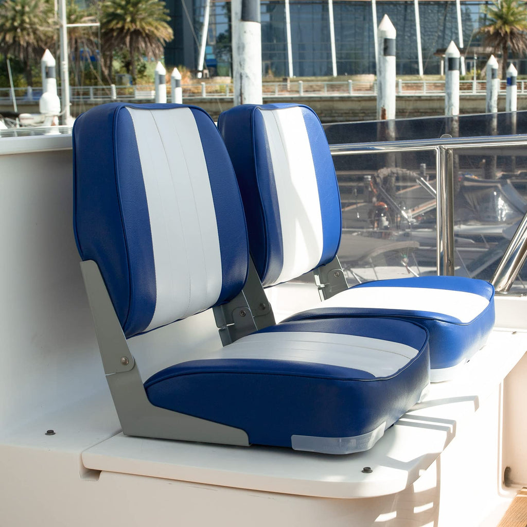Leader Accessories A Pair Of New Low Back Folding Boat Seat(2 Seats) (B-Whiteblue)