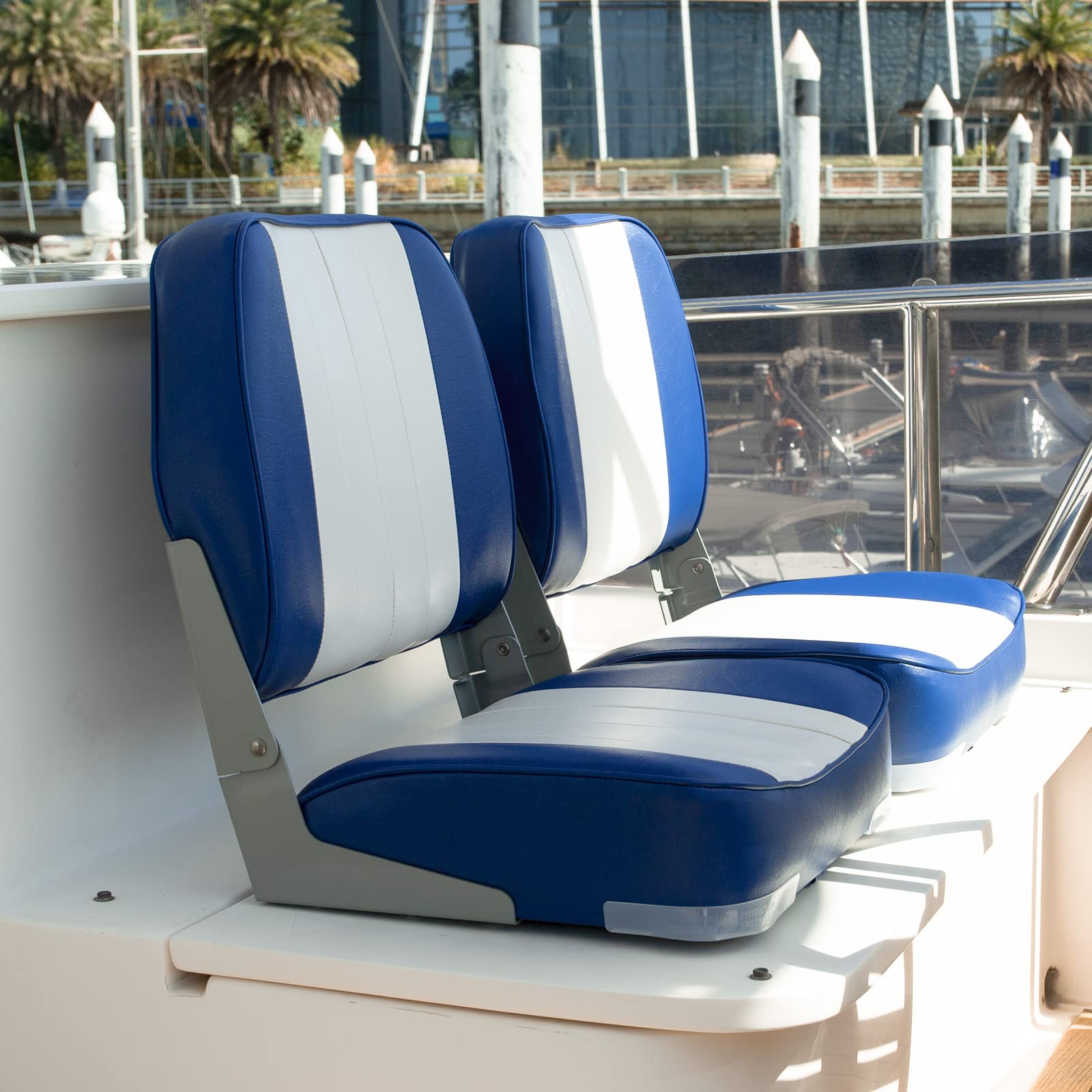 Leader Accessories A Pair Of New Low Back Folding Boat Seat(2 Seats) (B-Whiteblue)