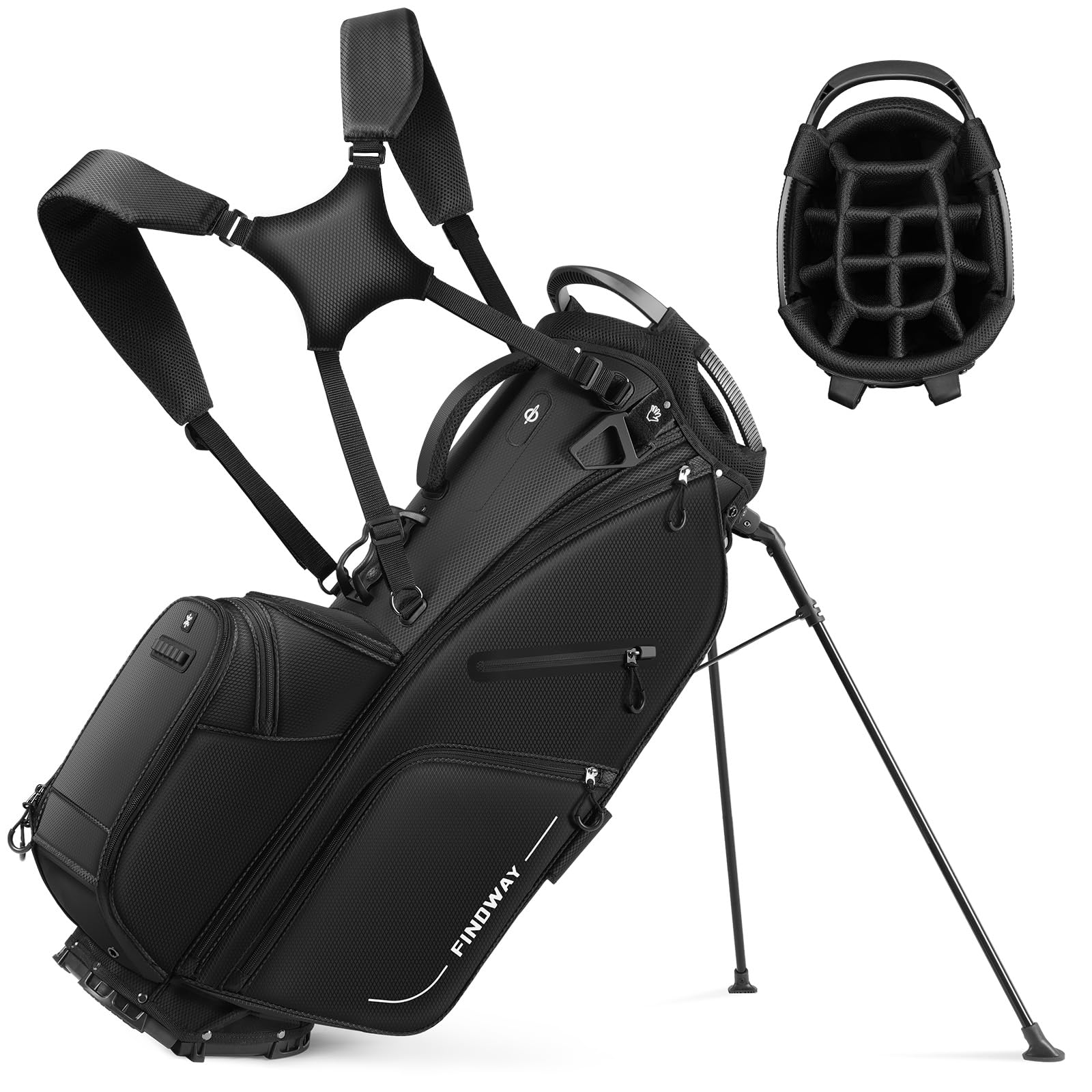 Findway 14 Way Golf Stand Bag, Lightweight Golf Bag with Stand for Men Women, Golf Club Carry Bag with Dual Strap, Full Length D
